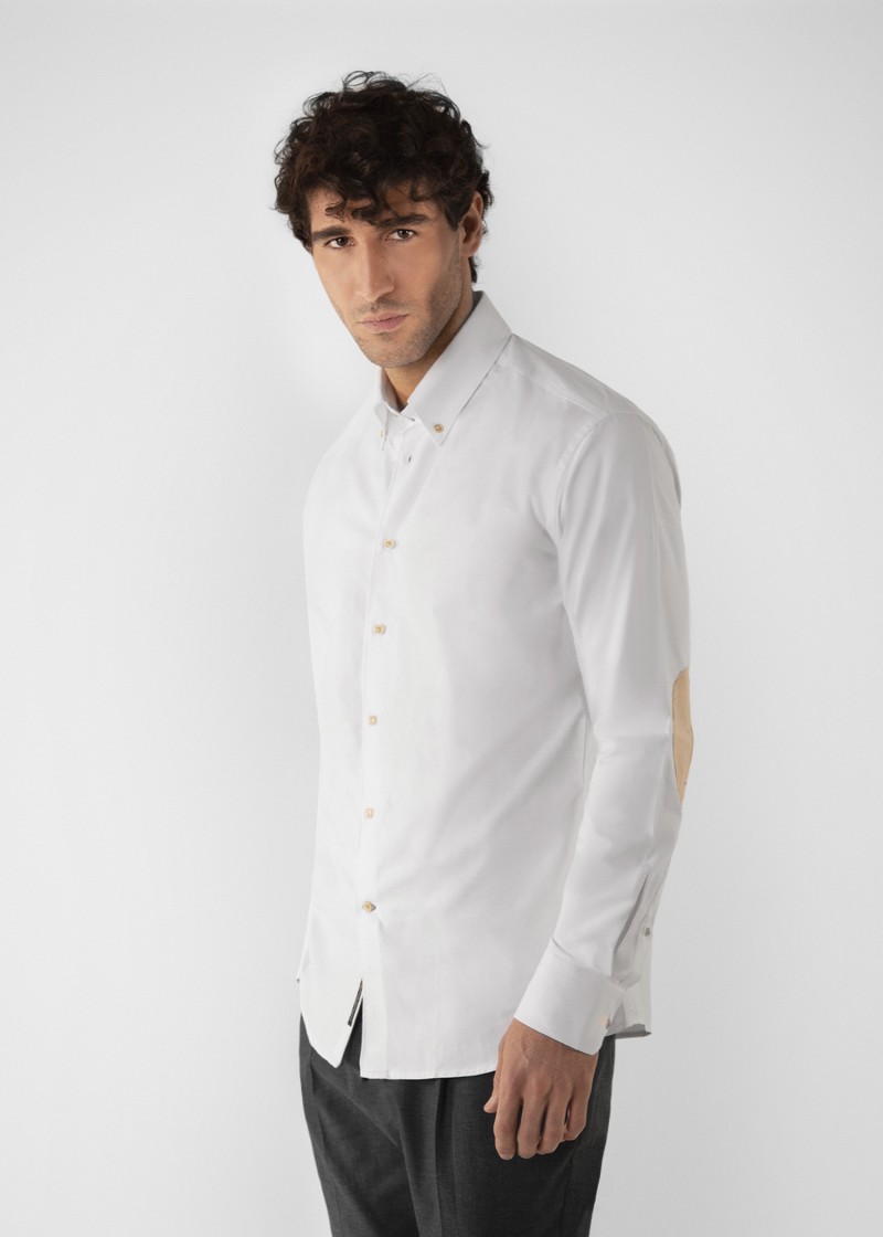 پیراهن جودون پچ دار مردانه 2310102-سفید